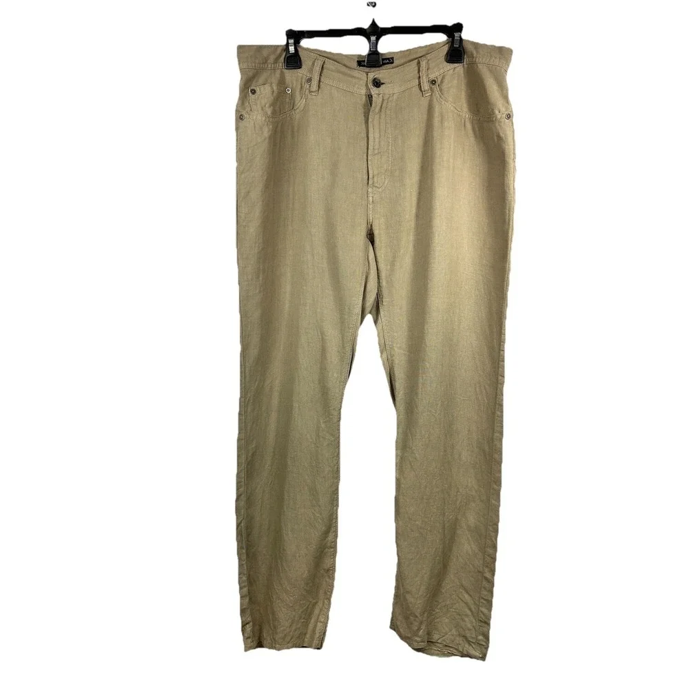 John Varvatos USA‎ Linen Trousers 36 Regular Khaki Quiet Luxury Coastal Resort